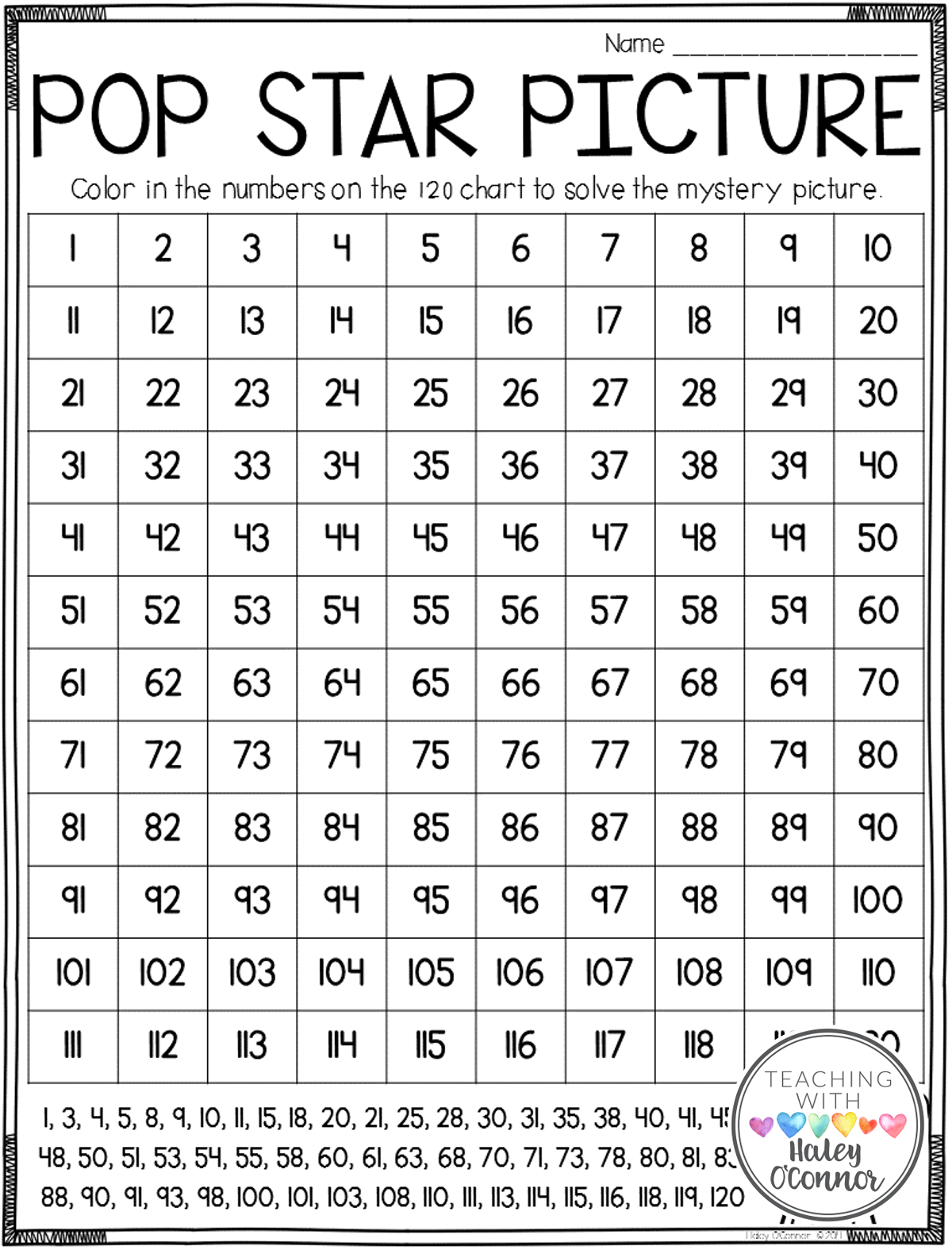 Mystery Puzzle Worksheet for 120th Day of School