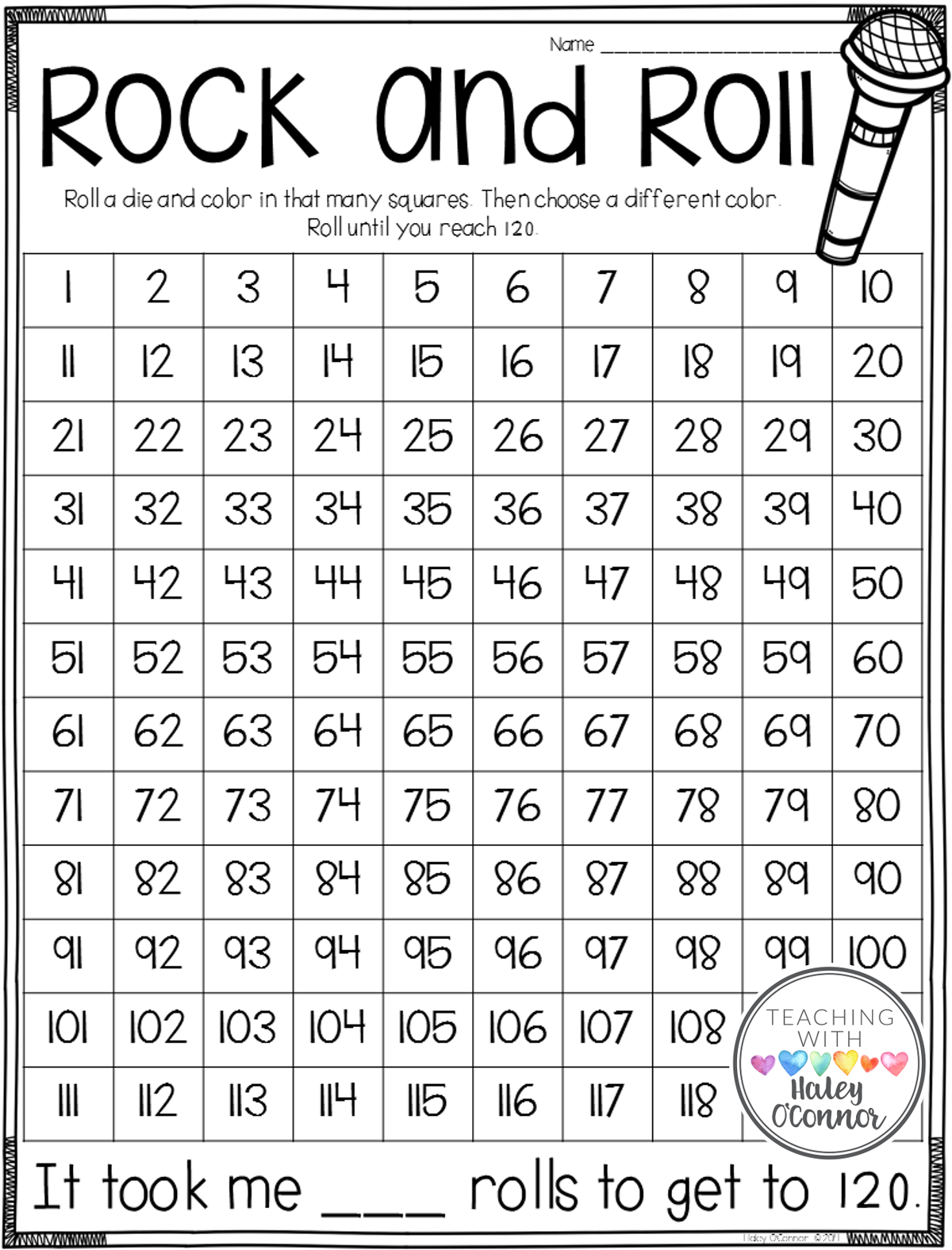 Rock and Roll Activity for 120th Day of School
