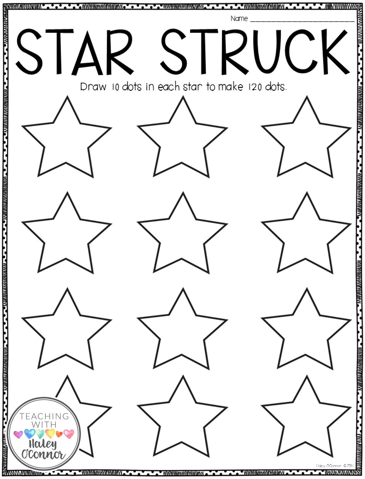 Star Struck Activity for 120th Day of School