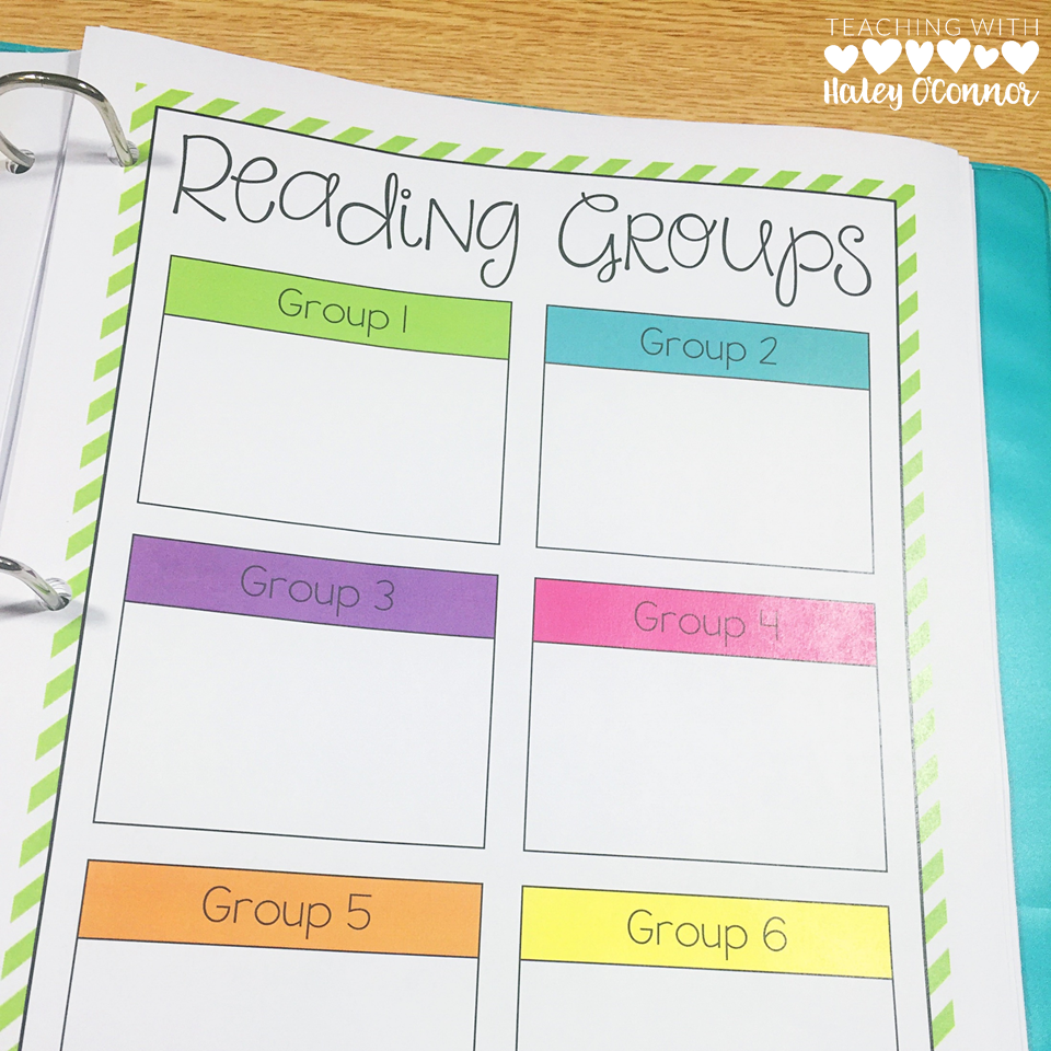 Guided Reading Small Groups Page for Teacher Binder