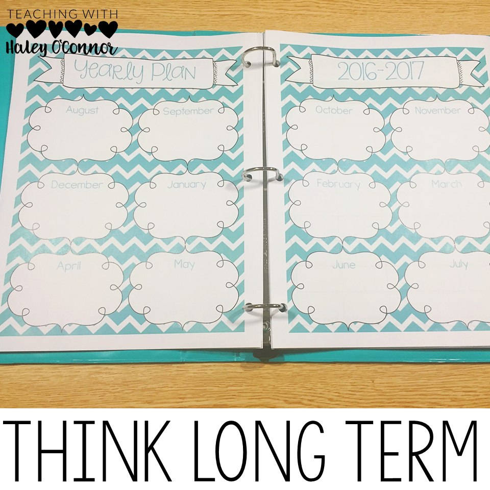 Long Term Planning Page for Teacher Binder