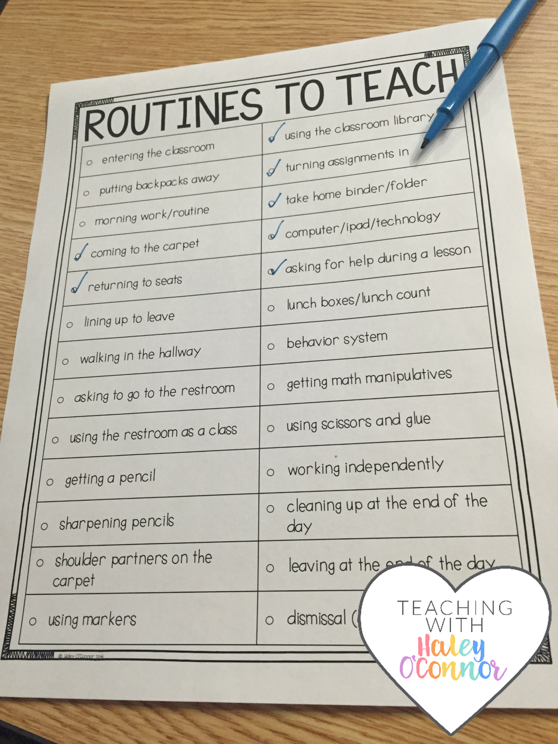 Classroom Routines Tracking Page for Teachers by Haley OConnor