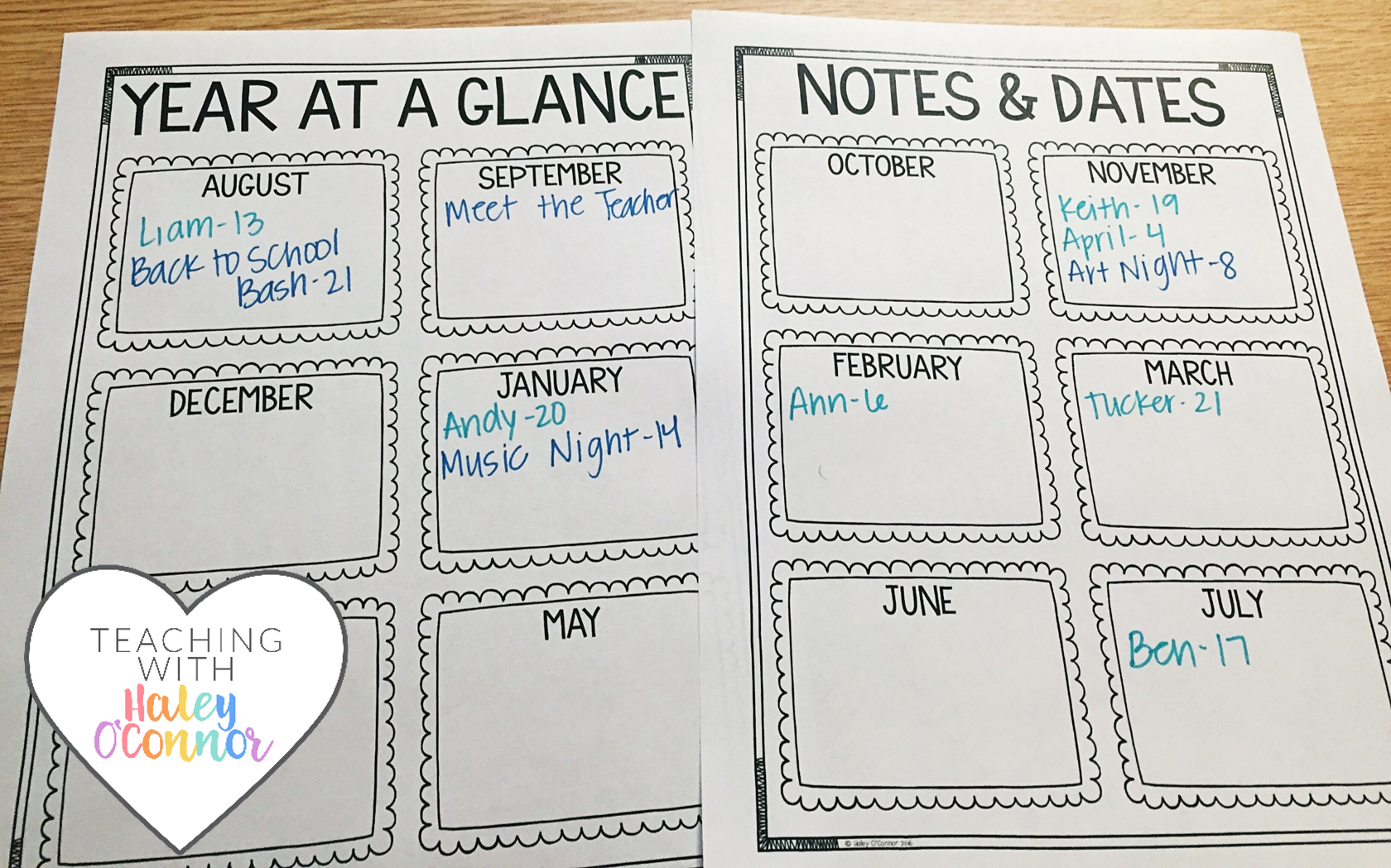 Year at a Glance Page for Teachers by Haley OConnor