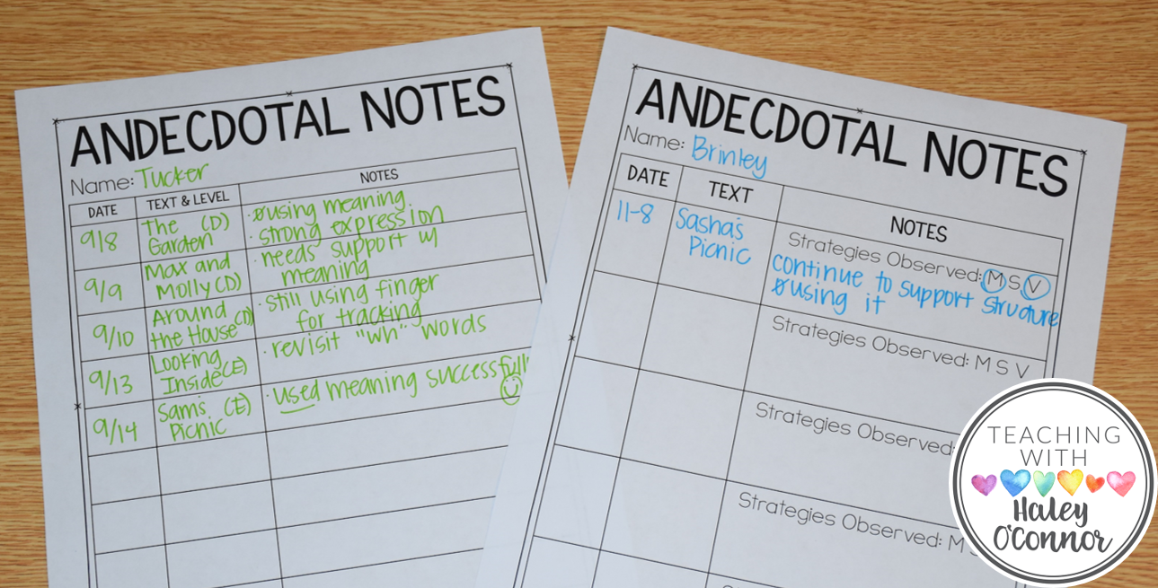 Anecdotal Notes in Guided Reading