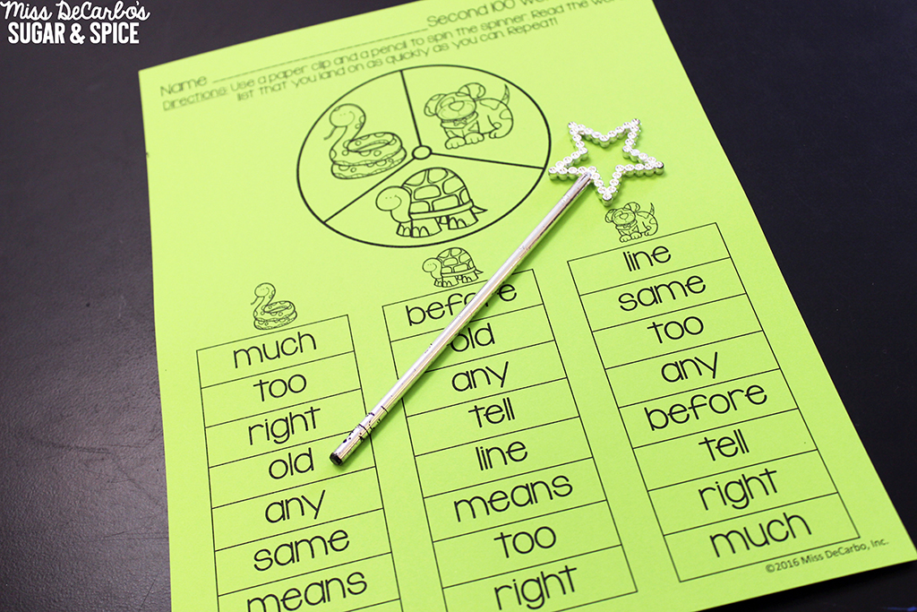 Small Group Sight Word Spinner