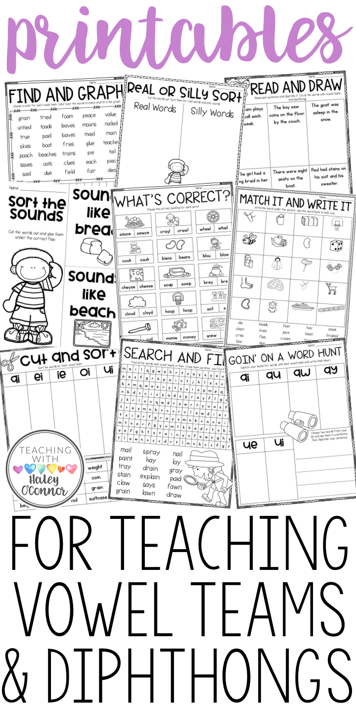 Vowel Team and Diphthong Printables and Activities
