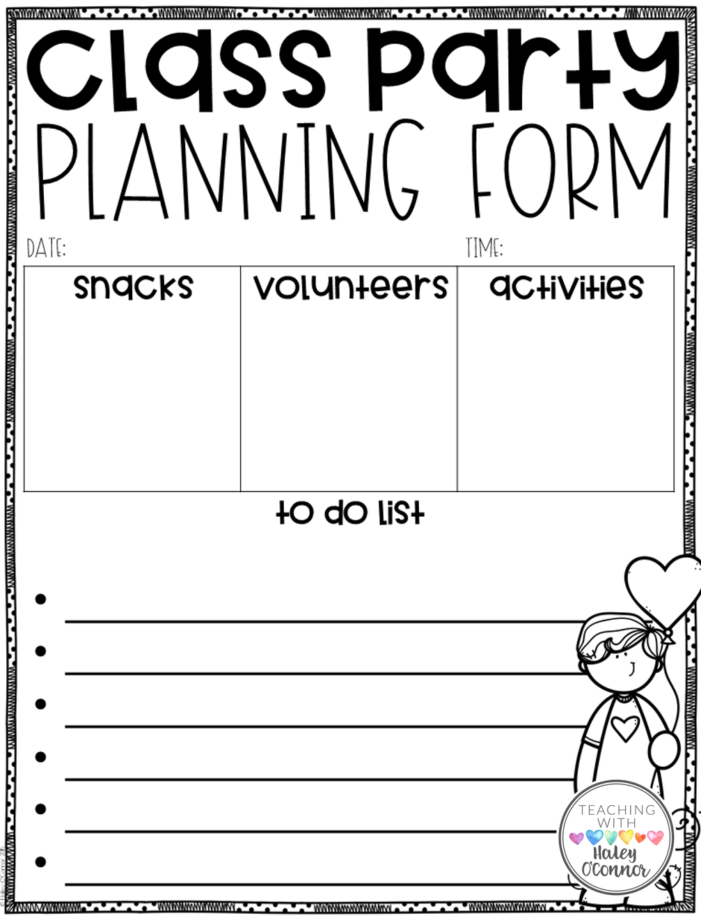 Class Party Planning Page 