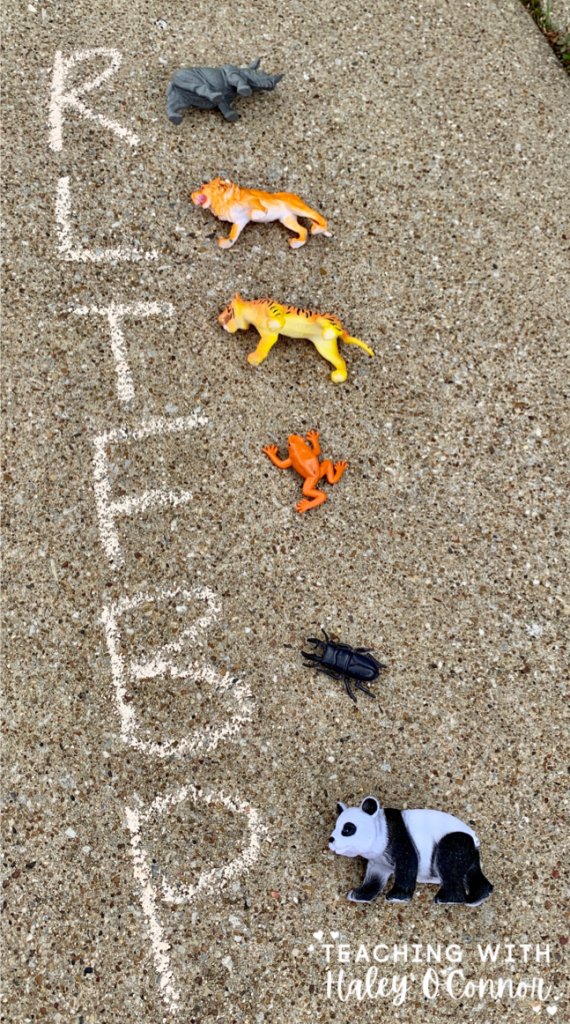 Beginning sounds of animals with chalk. Learning activities for kids when they are home with chalk. 