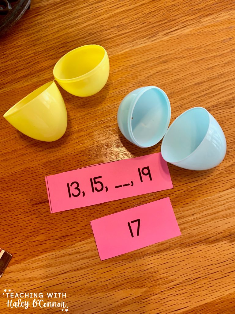 Easter egg activities. Match the missing number and number line. Different levels for students or kids at home. 