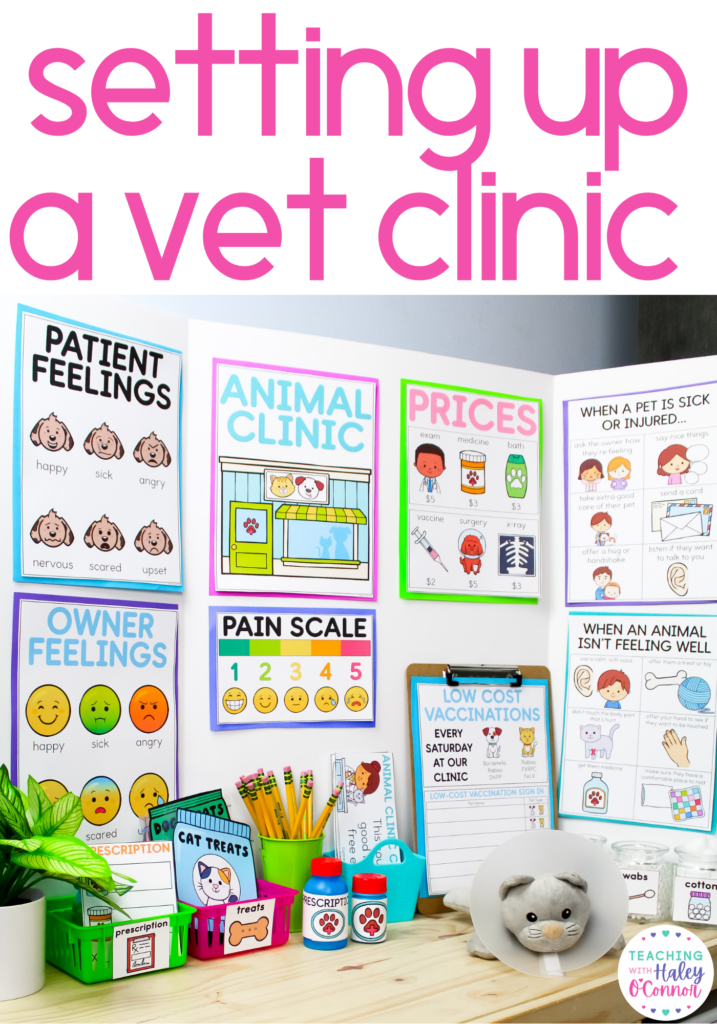 Vet clinic dramatic play. setting up a dramatic play center in your home or classroom. Animal clinic and Veterinarian play for preschool. 