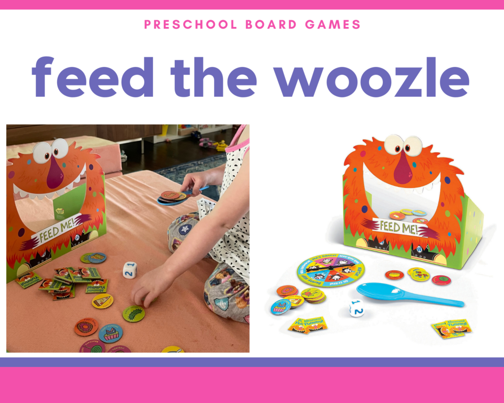 Feed the Woozle. PRESCHOOL BOARD GAMES. Favorite games for 2 year olds, 3 year olds, and 4 year olds. The best board games for fine motor skills. 